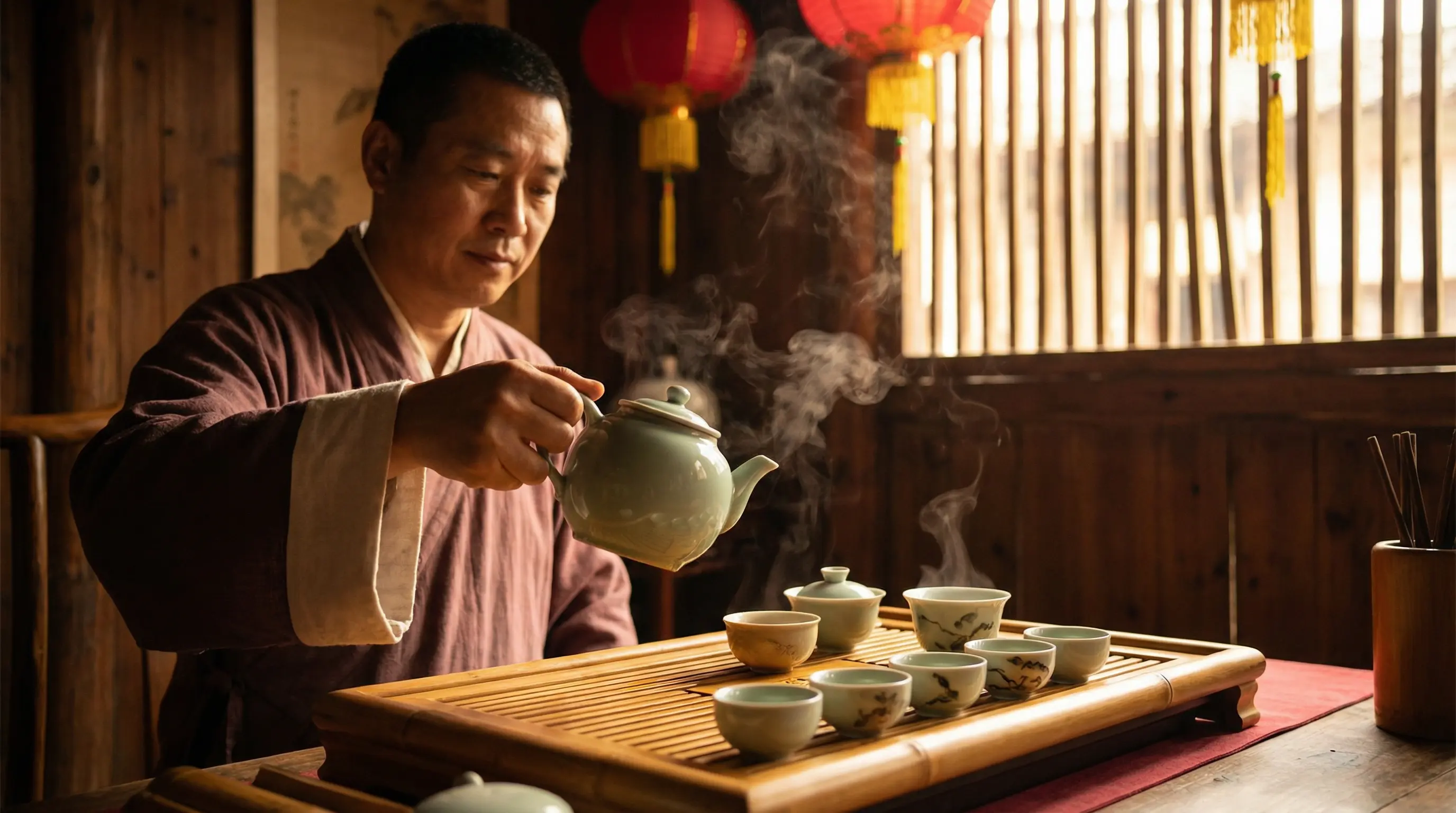 在落地玻璃窗前做视频 茶道文化纪录片封面